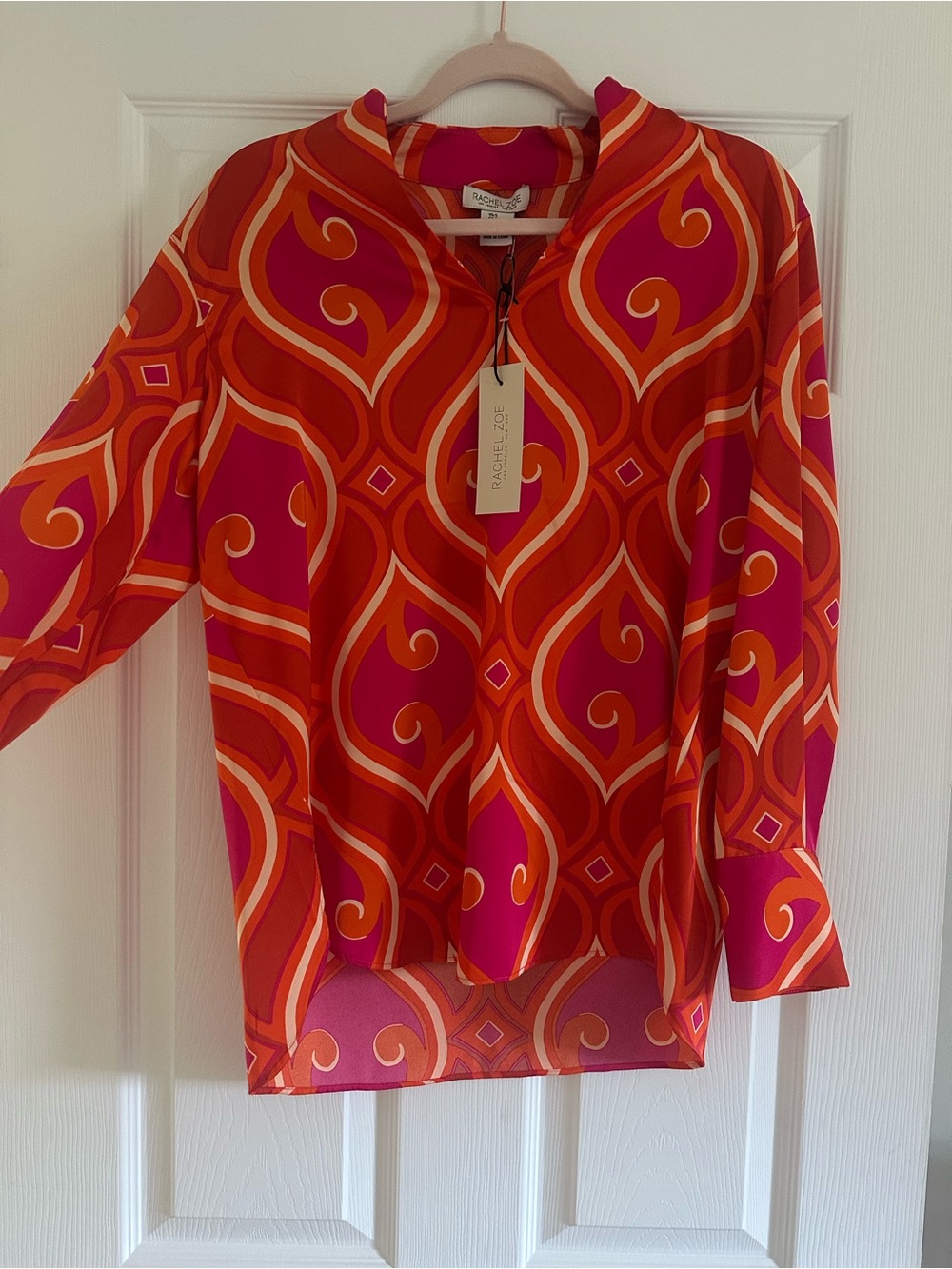 NWT Rachel Zoe Pink & Orange Printed Silk blouse